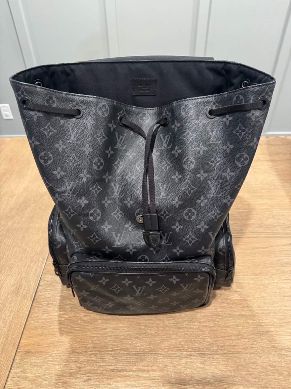 Louis Vuitton Black Monogram Canvas Men's Backpack with Leather Flap - Picture 10 of 13